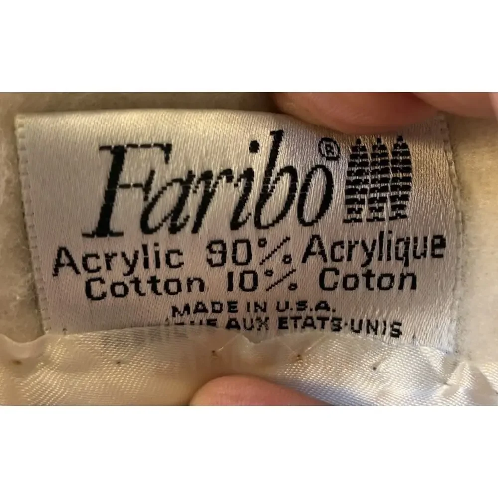 Vtg Faribo Mill King Blanket Cream Acrylic Cotton Satin Trim 92x105 USA 1970s